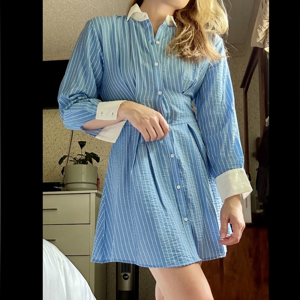 Lily Rose Blue and White Striped Long Sleeve Dress